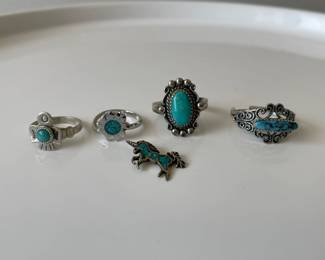 Lot 7512 2 Sterling Silver Turquoise Rings Unicorn Charm
