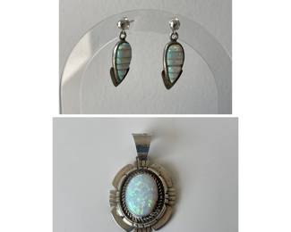 Lot 7499 Vintage Navajo Charles Johnson Sterling Silver Pendant Earrings