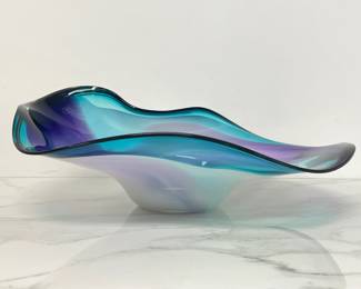 Lot 7352 Rick and Janet Nicholson CA Blown Art Glass Wave Bowl Large