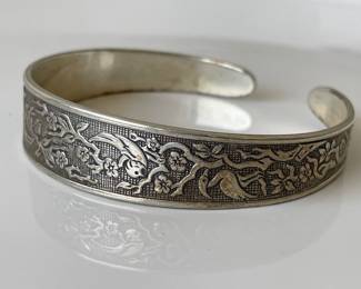 Lot 7505 Vintage Reed Barton Sterling Silver Birds Flowers Cuff Bracelet