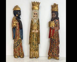 Lot 7420 Vintage 3 Wise Men Wood Carved Folk Art