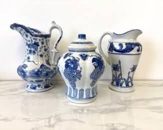 Lot 7439 Blue White Pitchers Ginger Jar