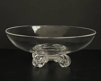 Lot 7393 Signed Steuben Crystal Glass Scroll Footed Bowl