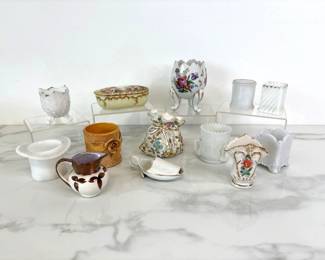 Lot 7293 Glass and Porcelain Victorian Toothpick Holders