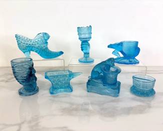 Lot 7289 Turquoise Blue Glass Victorian Toothpick Holders