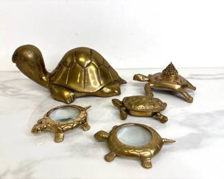 Lot 7301 Vintage Brass Turtle Figurines Trinket Box Magnifying Glasses