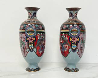 Lot 7390 Vintage Asian Cloisonne Enamel Vases