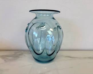 Lot 7432 Bruce Cobb Signed Blown Blue Glass Vase