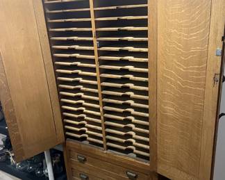 Antique Oak Vertical Filing / Storage Cabinet