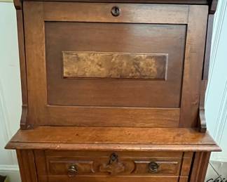 1870-1900 EASTLAKE BURL DROP FRONT WRITING DESK 