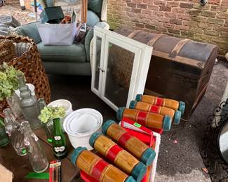 CROCQUET SET, TRUNKS, BEACH DECOR