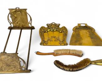 (5pc) Art Nouveau Brass Accessory Inc Sliding Book Stand