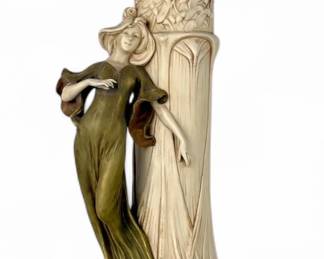 Large Royal Dux Art Nouveau Figural Vase