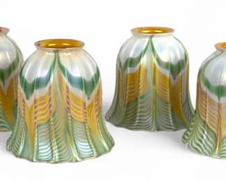 (4pc) Quezal Glass Shades With Pulled Feather Design