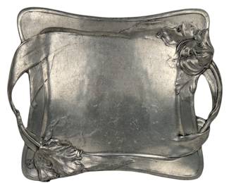 Antique Art Nouveau Pewter Flower Serving Tray
