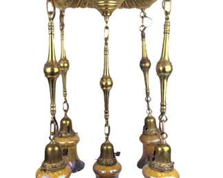 Antique (5) Light Metal Fixture W/ Art Glass Shades