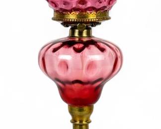 Fenton Cranberry Glass French-Style Kerosene Oil Lamp