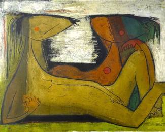Angel Botello 'Two Friends' Linocut