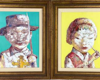 Pair of Guo Jin 'Portraits' Oil on Canvas
