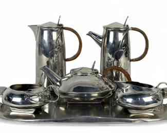 Archibald Knox Tudric Pewter Water Jugs & Tea Set