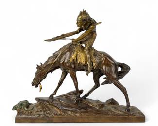 Edouard Drouot "Indian on Horseback" Bronze Sculpture