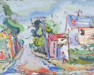 Samuel Borenstein "Street in Ste. Agathe" Oil on Masonite