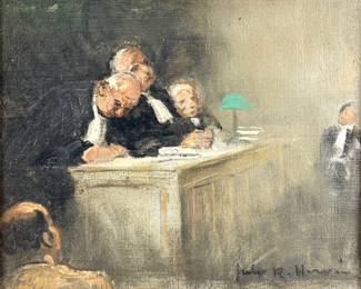 Jules Rene Herve 'Courtroom Scene' Oil Painting On Canvas
