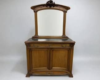 Art Nouveau Marquetry Sideboard with Mirror and Marble Top