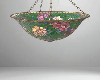 Tiffany-Style Stained Glass Rose Pattern Hanging Chandelier