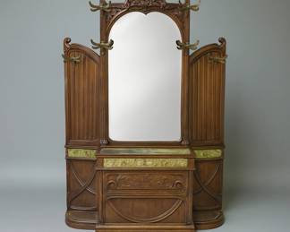 French Art Nouveau Brass & Tiled Hall Stand