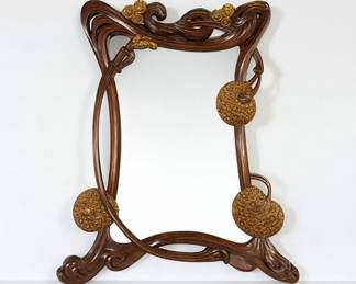 Art Nouveau Carved Mahogany & Gilded Wall Mirror