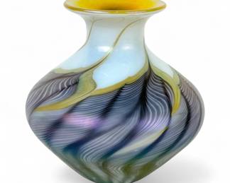 Lundberg Studios Pulled Feather Iridescent Vase