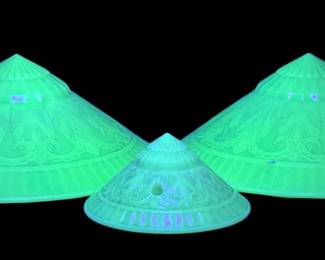 (3) Custard Uranium Glass Art Deco Ceiling Pendants