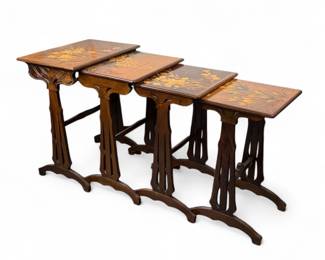 Emile Galle Marquetry Set of Four Nesting Table