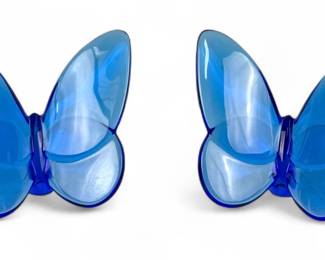 Pair Of Baccarat Papillion Cobalt Blue Butterflies