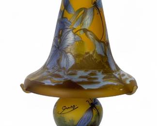 After Galle "Tip" Cameo Glass Flower Table Lamp
