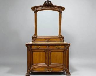 Art Nouveau Carved Chest with Mirror and Drawer