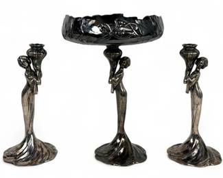 WMF Silverplate Art Nouveau Centerpiece & Candlesticks