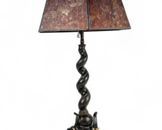 Bronze Elephant Table Lamp With Mica Shade