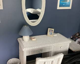 Vintage Pier 1 Imports White wicker Desk and Chair