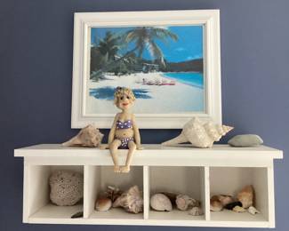 Wall Art Tropical Island Scene and shell shelf