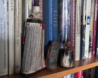 Hand carved bone/antler/horn flasks
