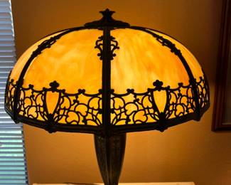Tiffany Style Art Nouveau Bronze Floral Table Lamp