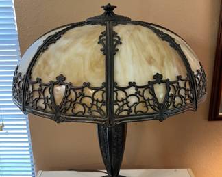 Tiffany Style Art Nouveau Bronze Floral Table Lamp