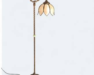 Antique Floor Lamp with Slag Stain Glass Shade