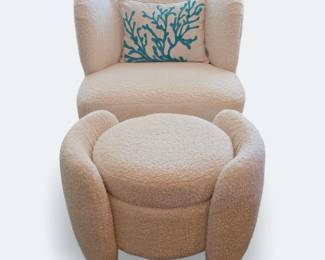 Crate & Barrel Boucle Upholstered Chair and Ottoman