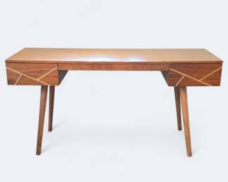 World Market Walnut Wood & Brass Finish Desk