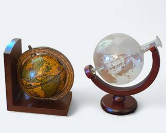 Globe Bookend and Etched Glass Decanter