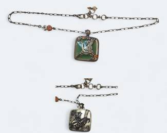 Vintage Lucky Brand Stork Jade Green Lucite Pendant Necklace