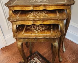 Neoclassical Gilded Gold Side Nesting Tables